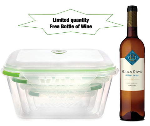 Ozeri INSTAVAC BPA-Free 8-Piece Green Earth Food Storage Container/ Nesting Set with Vacuum Seal and Locking Lids  奧澤瑞 INSTAVAC<sup>TM</sup> Green Earth食物保鮮盒套裝，不含BPA（8件裝含真空密封墊及鎖定蓋) (Free bottle of Wine)