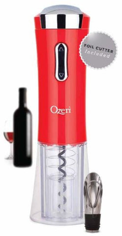 Ozeri Nouveaux II Electric Wine Opener in Red, with Free Foil Cutter, Wine Pourer and Stopper