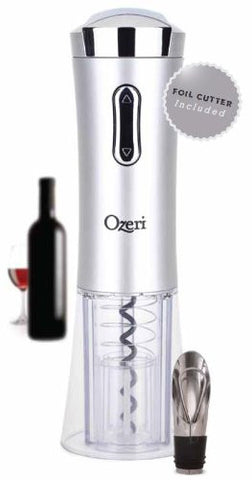 Ozeri Nouveaux II Electric Wine Opener in Silver, with Free Foil Cutter, Wine Pourer and Stopper