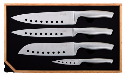 Ozeri 5 Piece Knife and Sharpener Set with Japanese Stainless Steel Slotted Blades, Stainless Steel