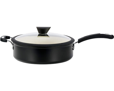 Ozeri Stone Earth All-in-One Sauce Pan 100% APEO, GenX, PFBS, PFOS, PFOA, NMP and NEP-Free German-Made Coating, 5 L (5.3 Quart), Lava Black