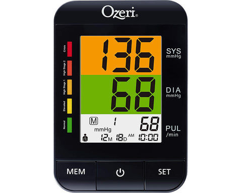 Ozeri BP9W Arm Blood Pressure Monitor with Split-Screen Hypertension Color Alert Technology